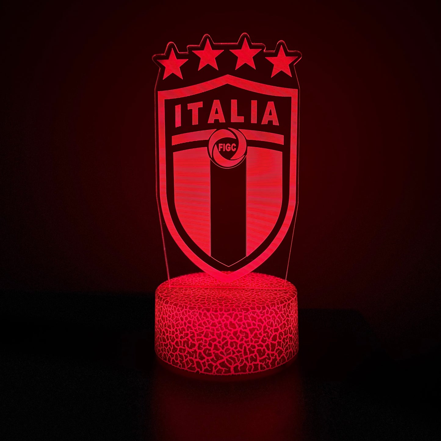 LED lamp with 'Italia' logo on a dark background