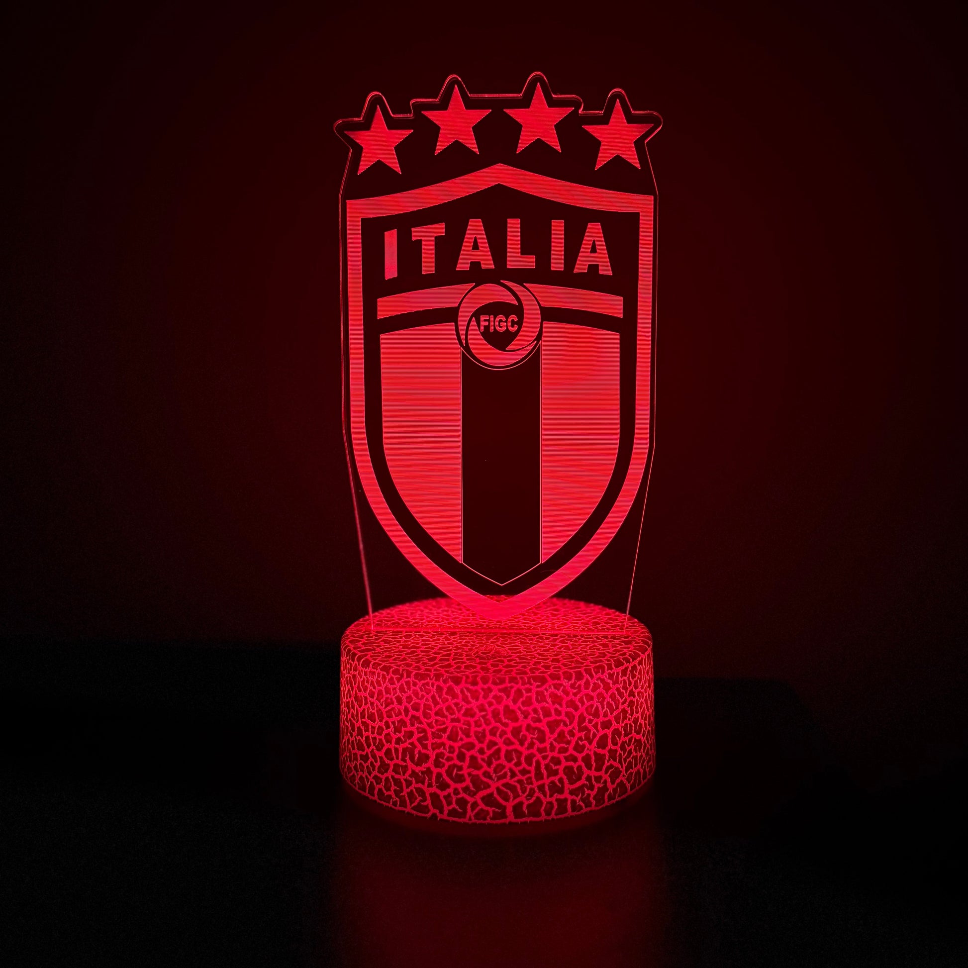 LED lamp with 'Italia' logo on a dark background