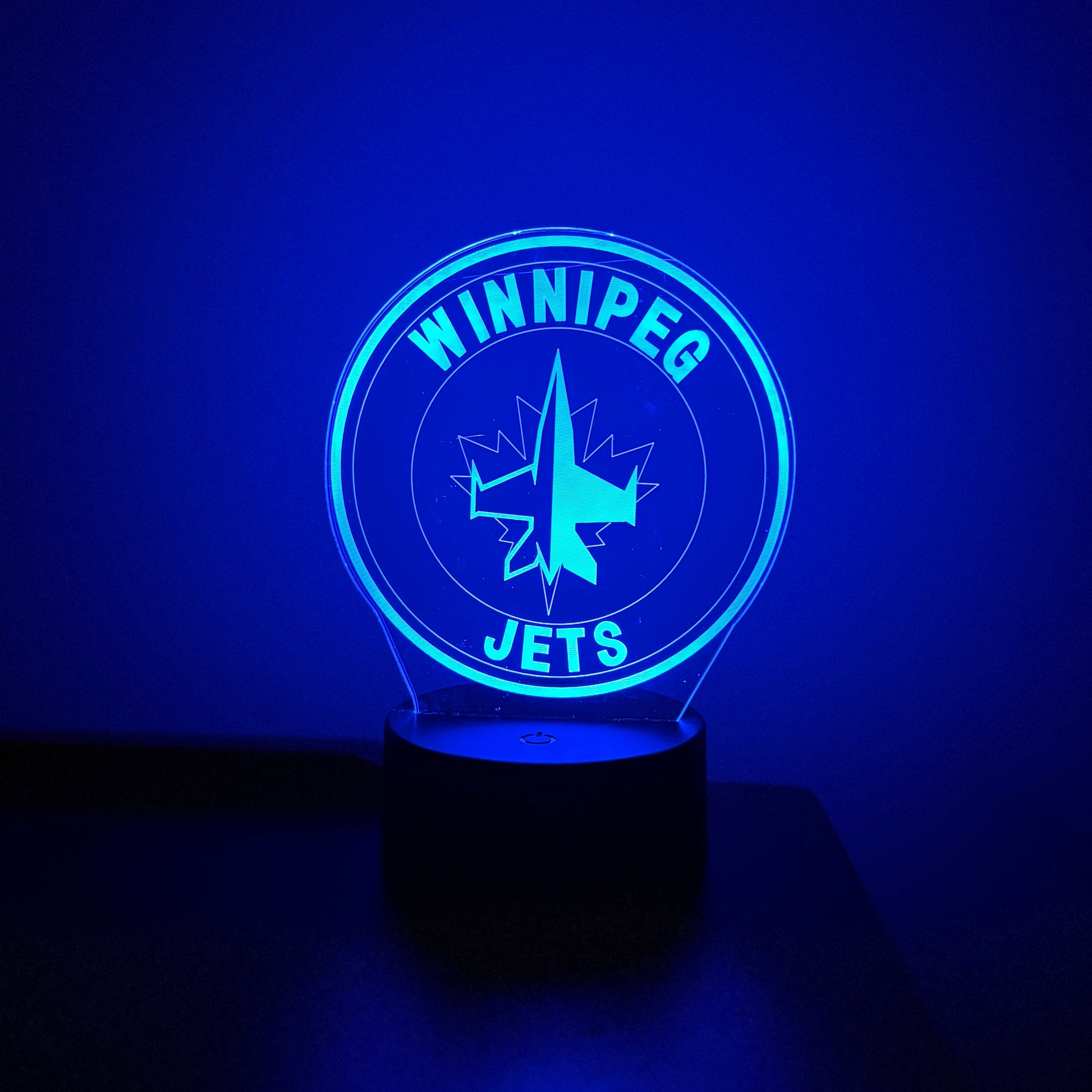 Winnipeg Jets LED lamp on a dark background