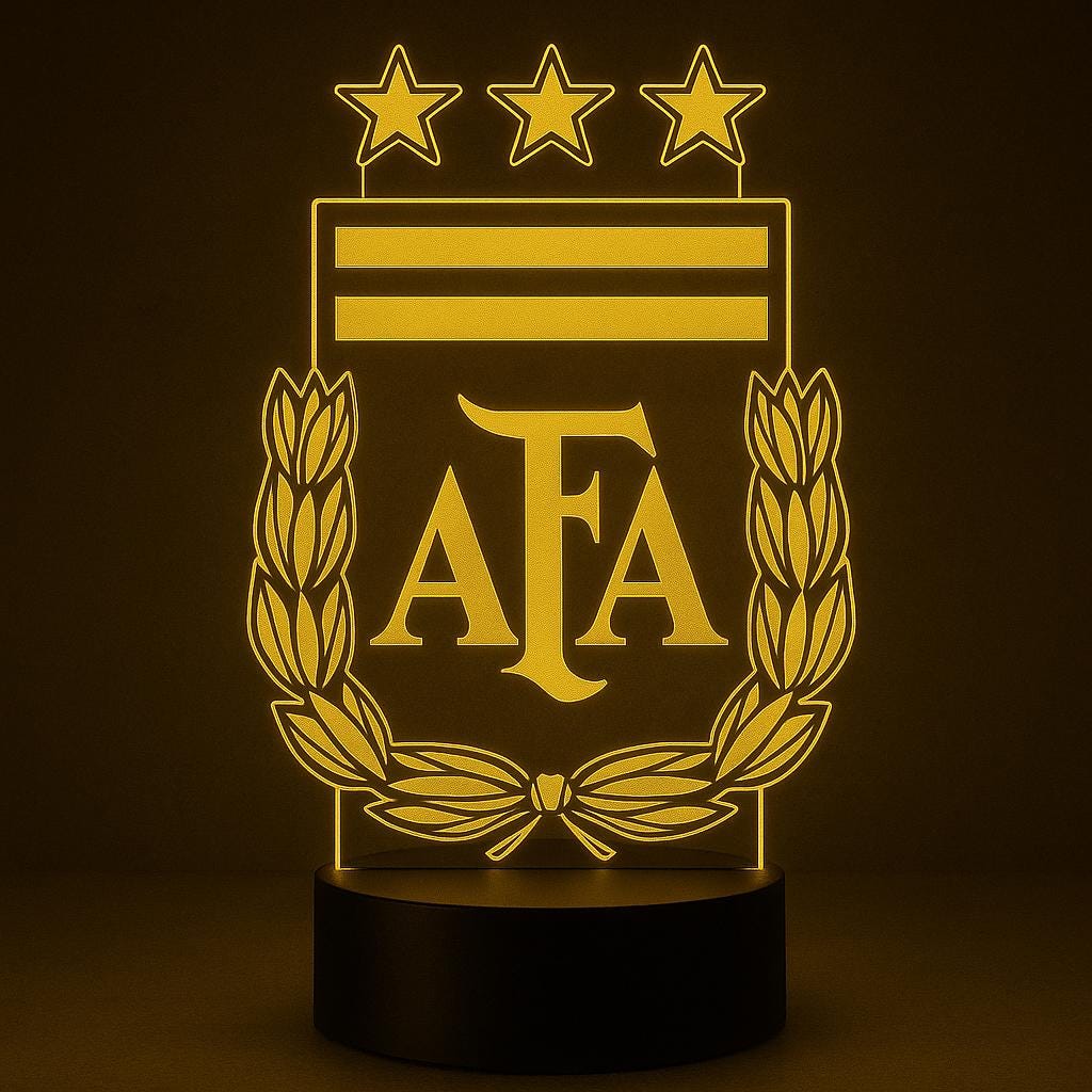 Argentina AFA LED Lamp – Messi Fan Gift | World Cup Soccer Night Light | Multiple Base Options (Cracked & Black) LED Lamp