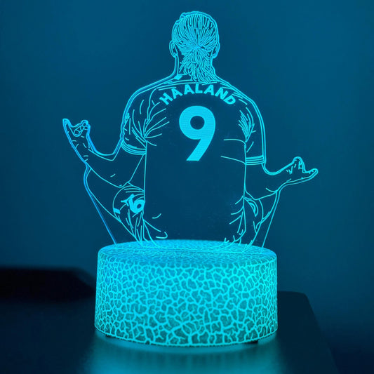 Erling Haaland #9 LED Lamp – Multicolor Acrylic Night Light – Meditating Footballer Design – Soccer Fan Gift – Sports Room Decor LED Lamp
