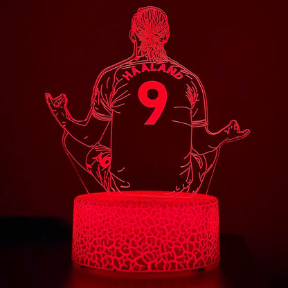 Erling Haaland #9 LED Lamp – Multicolor Acrylic Night Light – Meditating Footballer Design – Soccer Fan Gift – Sports Room Decor LED Lamp
