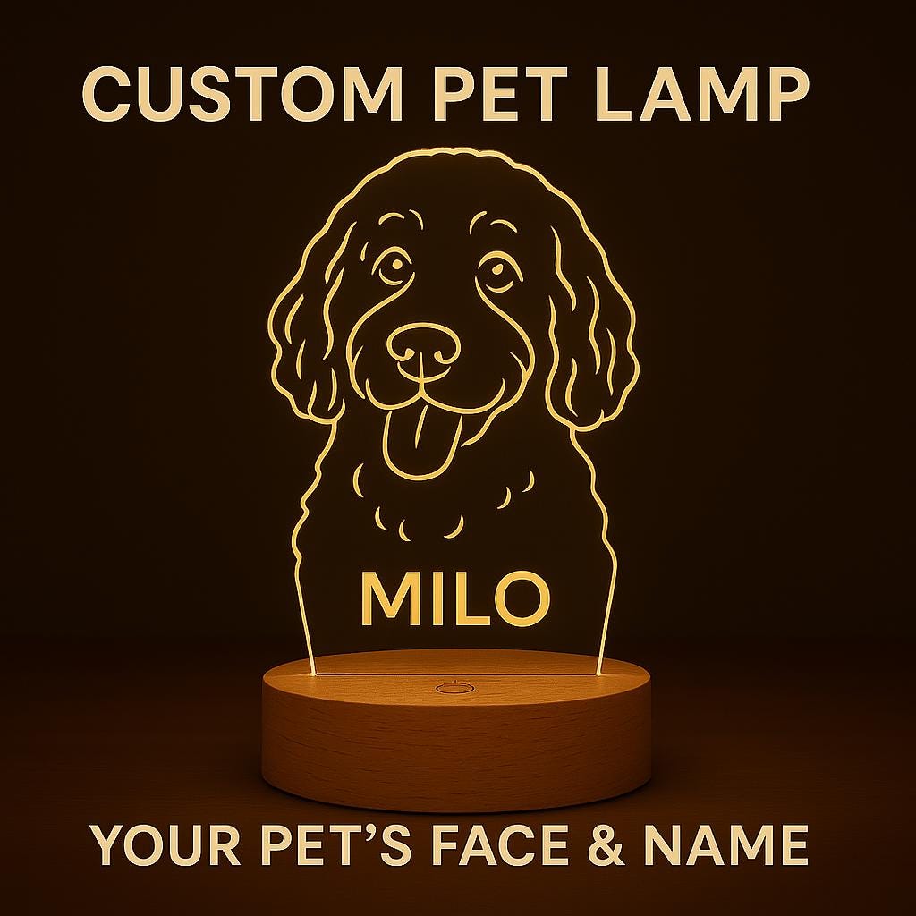 Custom Pet Lamp with Name – Personalized LED Night Light with Your Dog or Cat’s Face – Unique Gift for Pet Lovers