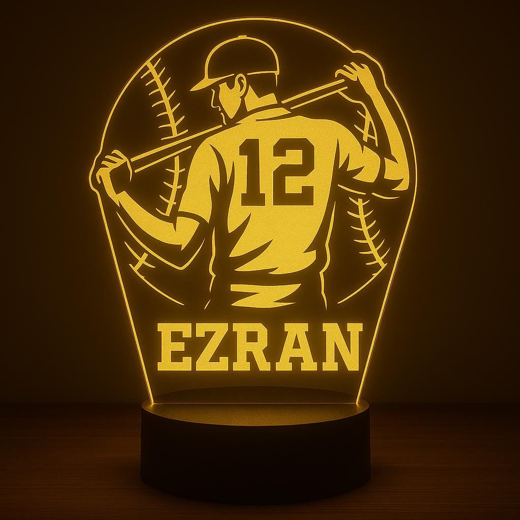 Custom Baseball Player LED Lamp – Personalized Night Light with Name & Number – Unique Sports Gift for Kids, Teams, or Coaches