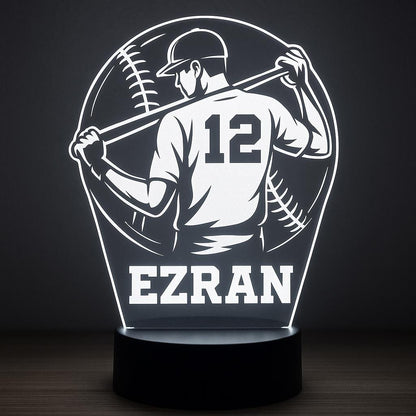 Custom Baseball Player LED Lamp – Personalized Night Light with Name & Number – Unique Sports Gift for Kids, Teams, or Coaches