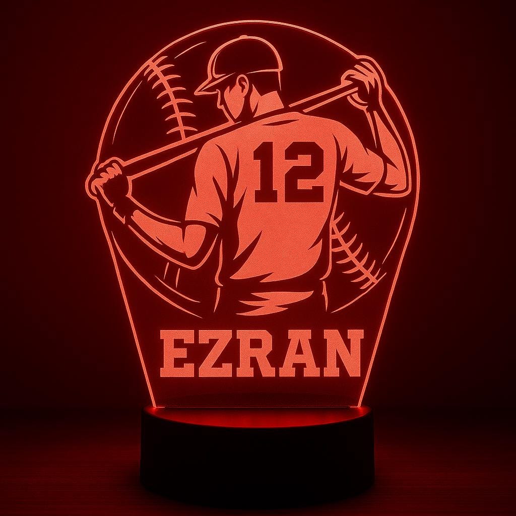 Custom Baseball Player LED Lamp – Personalized Night Light with Name & Number – Unique Sports Gift for Kids, Teams, or Coaches