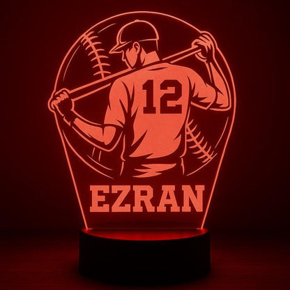Custom Baseball Player LED Lamp – Personalized Night Light with Name & Number – Unique Sports Gift for Kids, Teams, or Coaches